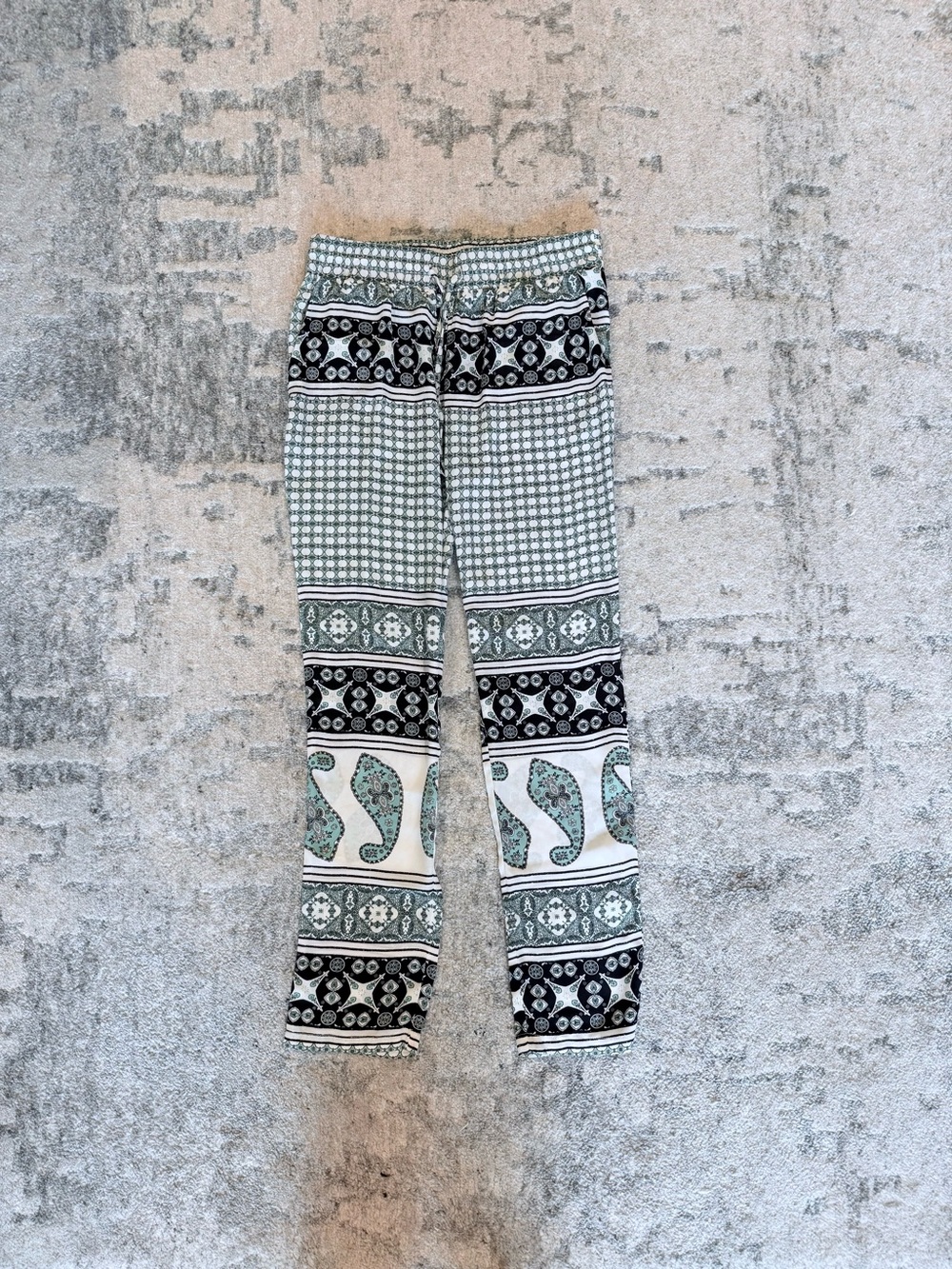 Printed Boho Paisley Pants in Sage and Black